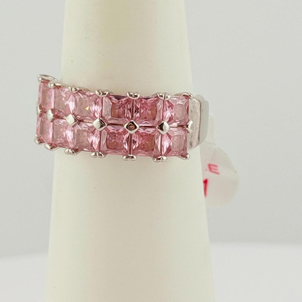 Bomb Party Ring Sz 11 "The Bethany Ring" Rose Quartz on Rhodium RBP7774 - Picture 4 of 6